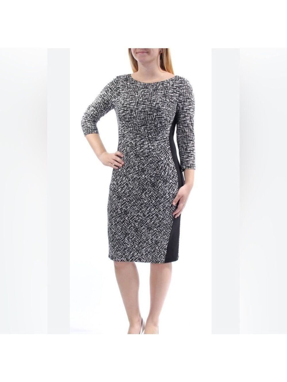 Lauren Ralph Lauren Black White Geometric Midi Dress Size 6